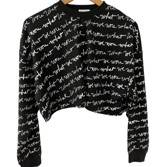 We Wore What Black & White Logo Scribbled Oversized Cropped Sweatshirt Size XS - Picture 1 of 8